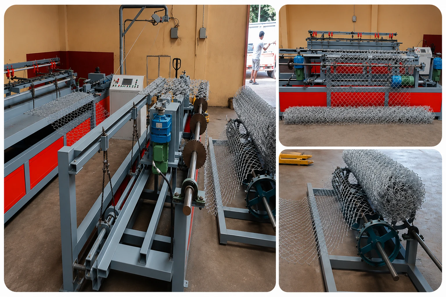 Delta PLC touchscreen control panel and electrical drive box of the PLC Chain Link Fence Machine.